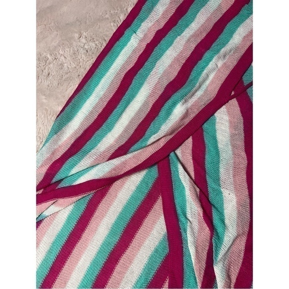 SHEIN Pink Aqua Multi Color Knit Striped Open Back Beach Cover Up One Size - Picture 4 of 6